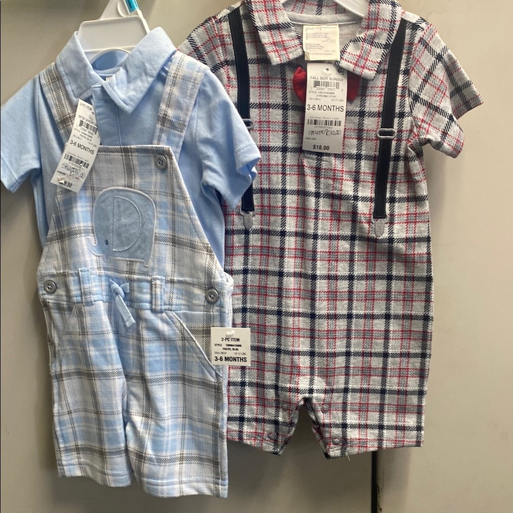 Baby Boy Plaid Romper and Overalls Set